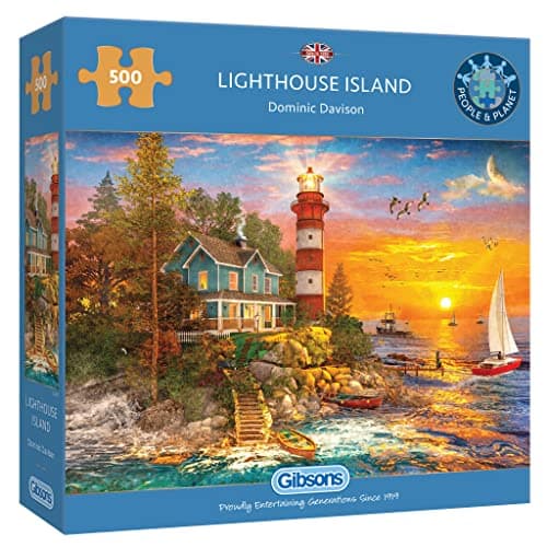Image of Gibsons Lighthouse Island | 500 Piece Jigsaw Puzzle | Lighthouse Coastal Sunset Puzzle | Sustainable Jigsaw Puzzle for Adults | Premium 100% Recycled Board | Great Gift for Adults