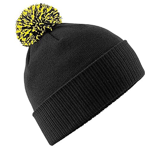 Image of Beechfield Snowstar Beanie Hat - Warm & Stylish Winter Headwear Black/Yellow
