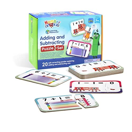 Image of Learning Resources Numberblocks Adding & Subtracting Puzzle Set, Ages 3+, 20 Self-Correcting Maths Puzzles, Based on TV Series
