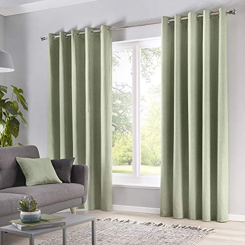 Image of Fusion Sorbonne 100% Cotton Eyelet Lined Curtains, Green, 66 x 72 Inch