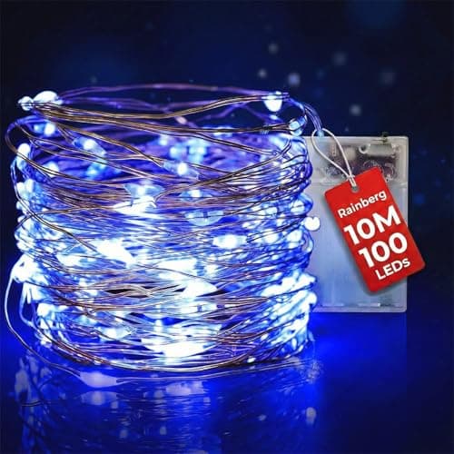Image of Rainberg LED Fairy Lights, 10M 100 LEDs Battery Powered, Waterproof Copper Wire, DIY Bendable for Indoor Outdoor, Wedding, Party, Christmas and Home Decoration (Blue, 10M 100 LEDs)