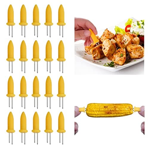 Image of 20Pcs Interlocking Corn Holders Stainless Steel Cob Forks, Corn on The Cob Kitchen Tools Skewers, 6cm Twin Prong Sweetcorn BBQ Forks, Non-Slip Sweetcorn Holders with Handle