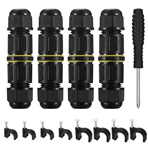 Image of IP68 Waterproof Junction Box, Outdoor Cable Electrical Connectors, Wire Connector External Sleeve Coupler, Extension Electrical Cable Protector Boxes for Cable Diameter Ø 4mm-8mm (Black-4 Pcs)