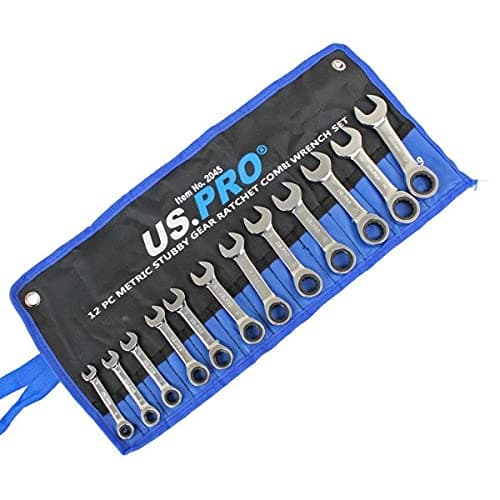 Image of US PRO 12 Piece Metric Stubby Gear Ratchet Combination Spanner Set 8 - 19mm 2045