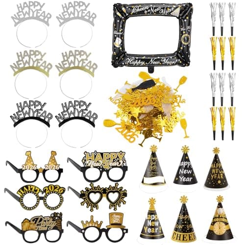 Image of 32 PCS Happy New Years Party Supplies 2026, Happy News Years Decorations Set, Festive Partys Supplies for Holiday Celebrations, Reusable and Durable New Year's Eve Party Decor