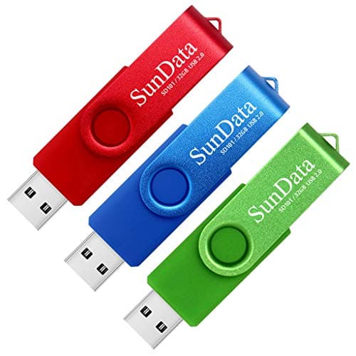 Image of SunData 32GB Memory Stick 3 Pack USB 2.0 Flash Drive Swivel Design Thumb Drives USB Stick Pen Drive for Data Storage with LED Light (3 Colors: Blue Green Red)