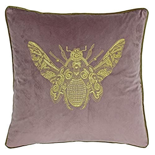 Image of Riva Paoletti Cerana Cushion Cover - Dusky Blush Pink - Super Soft Velvet Fabric - Embroidered Gold Bee Design - Gold Piped Edges - 100% Polyester - 50 x 50cm (20" x 20" inches)
