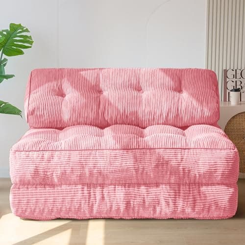 Image of MAXYOYO Folding Sofa Bed, Convertible Sleeper Chair with Pillow Foldable Mattress with Back Support, Portable Fold Out Chair Bed Comfy Floor Sofa Lounge for Living Room Bedroom, Pink,Double