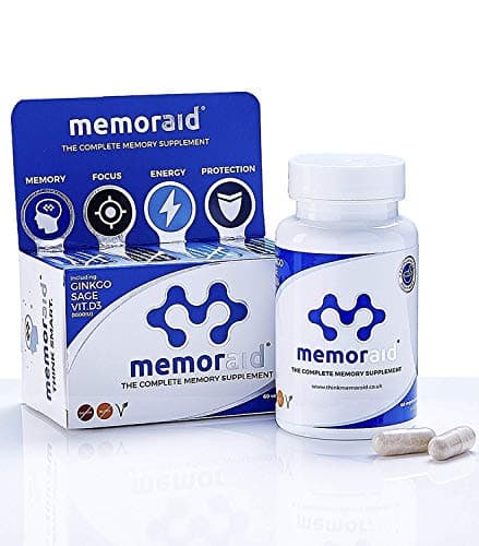 Image of Memoraid Brain Supplement | Vegan | 60 Caps, 15 Ingredient Nootropic, Ginkgo Biloba, Blueberry Extract, Ginseng, Sage with Brain Vitamins, Vitamin D, Vitamin B Complex, Vitamin B12, Vitamin E,Selenium