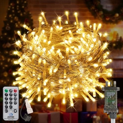 Image of 20M 200LED Christmas Lights Mains Powered,Warm White Connectable Fairy Lights with Plug/Remote/Timer/8 Modes, String Lights Lighting Outside Indoor Garden Party Wedding Christmas Tree Decoration