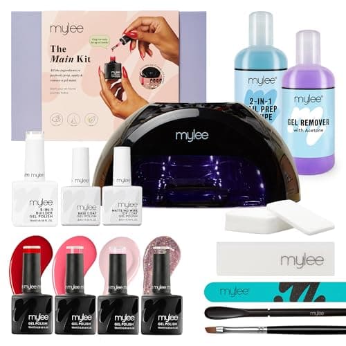 Image of Mylee Main Kit - Professional Nail Art Gel Polish Set: LED Nail Lamp, Top & Base Coat, 4x Polish Colours, Builder Gel, Prep Tools & Remover