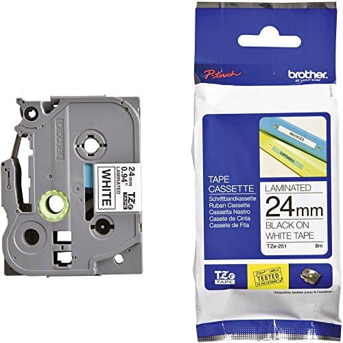 Image of Brother TZe-251 Labelling Tape Cassette, 24 mm (W) x 8 m (L), Laminated, Brother Genuine Supplies - Black on White - Packaging May Vary