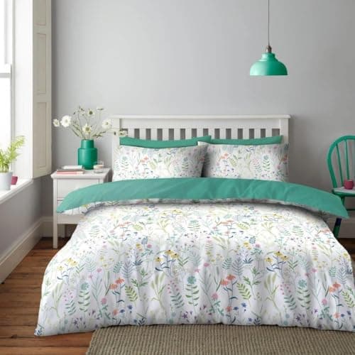 Image of Lions King Size Bedding Sets - 100% Polyester Reversible Printed Pattern Quilt Duvet Cover with Pillowcase, Soft Leaf Floral Pattern, Bed Linen, Green 230x220cm