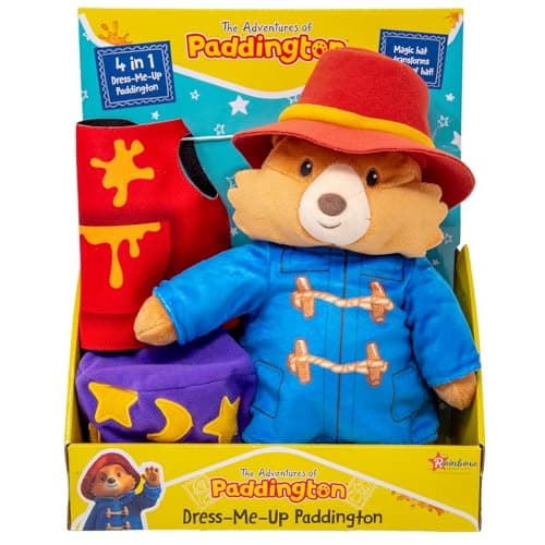 Image of Rainbow Designs Dress Me Paddington Soft Toy - Plush Dress Up Toy Teddy Bear with 4 Adventure Outfits - Encourages Imaginative Play - Inspired by 'Paddington Bear' Book & TV Series