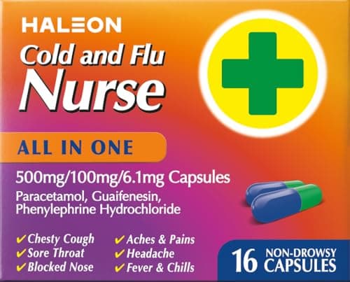 Image of Haleon Cold and Flu Nurse, All in One, Decongestant Medicine with Paracetamol, 16 Capsules