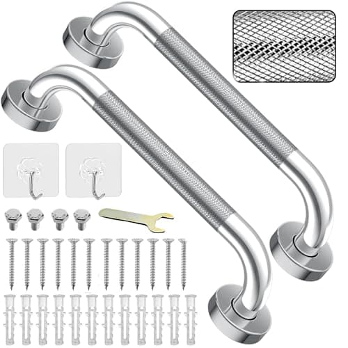 Image of 2 Pack 13inch Grab Bar Rail, 304 Stainless Steel Non-Slip Bathroom Chrome Grab Rail, Non-Slip Disability Auxiliary Handle, Safety Handle for Kitchen Bedroom Bathtub, Shower, Steps, Indoor/Outdoor