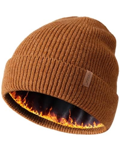 Image of FURTALK Winter Hats for Men Women Fleece Lined Beanie Hat Warm Cuffed Outdoor Skull Cap, Camel