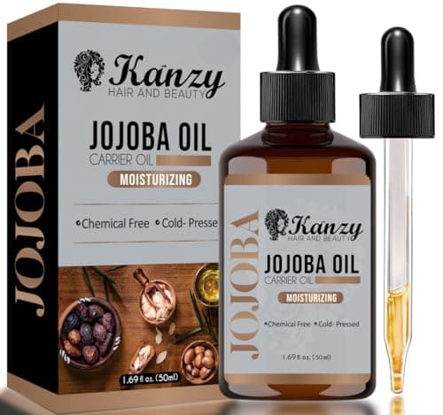 Image of Kanzy Jojoba Oil Cold Pressed 50ml - 100% Pure Jojoba Oil for Hair, Nails, Eyelash & Eyebrow Growth - Vegan & Cruelty-Free for Skin, Face & Body as Carrier, Massage Oil