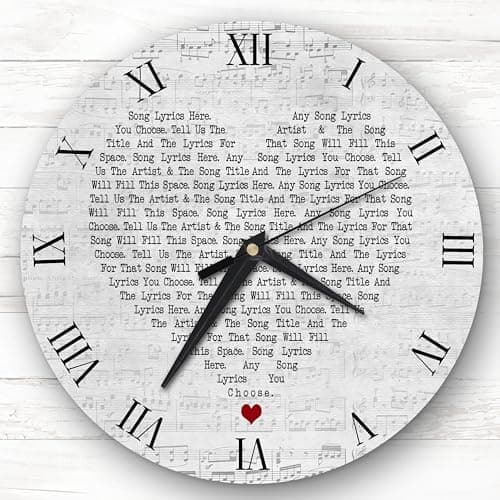 Image of Fingerprint Designs Any Song Lyrics Or Quote Grey Script Heart Custom Gift Personalised Clock