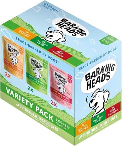 Image of Barking Heads Adult Dog Food Wet Pouches Variety Pack Natural & Grain-Free with No Artificial Flavours Plus Added Vitamins & Minerals 6 x 300g