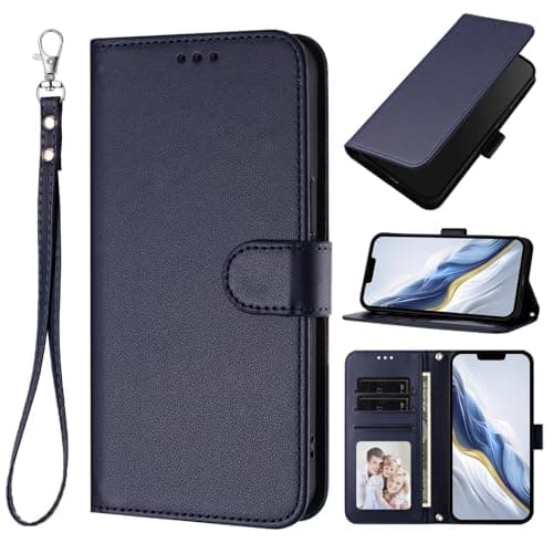 Image of Ymyhyuxi Leather Flip Cases for Samsung Galaxy F16 5G Case Business Cover Card Wallet Phone Solid Color Three Card Slot Covers (Blue)