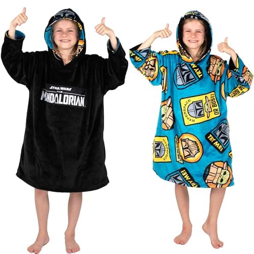 Image of Star Wars Mandalorian Oodie - Oversized Reversible Hoodie Blanket for Kids Super Soft Double Sided Fleece Hoodie Gift for Boys One Size - Black/Blue