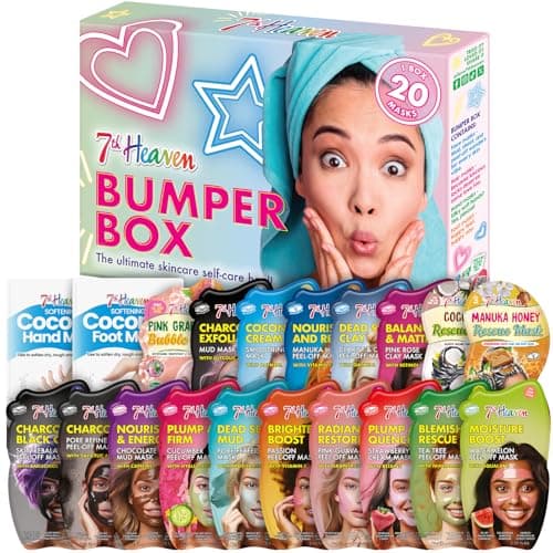 Image of 7th Heaven Bumper Box Skin Care Gift Set - Pack of 20 Face, Hair and Body Masks - Variety of Mud, Cream and Peel-Off Masks - Deeply Moisturising, Fruity, Hydrating and Skin Rejuvenating