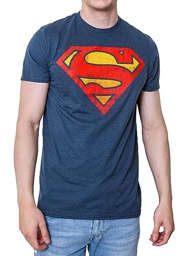 Image of Superman Logo Symbol Justice League DC Costume Adult T-Shirt, Indigo Black Heather, Medium