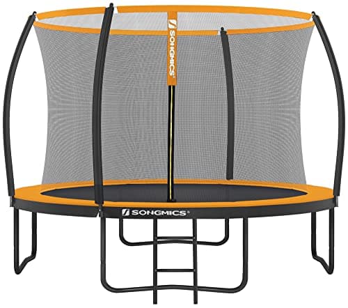 Image of SONGMICS Garden Trampoline Round Diameter 305 cm with Safety Net, Ladder and Padded Bars, Safety Cover, Safety Black/Orange STR102O01