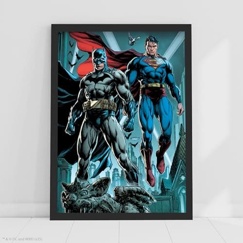 Image of DC Comics Print - Batman and Superman Flying Poster Superhero Wall Art (21cm x 29.7cm - A4)
