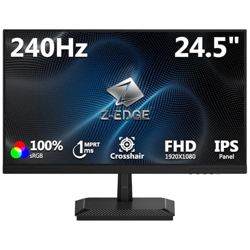 Image of Z-Edge 24.5 Inch 240Hz Gaming Monitor IPS Panel 1ms MPRT Full HD 1080P, 350cd/m² Brightness, 100% sRGB, 16:9 LED Monitor, FreeSync, Crosshair, HDMI & DisplayPort, VESA Mountable - Black