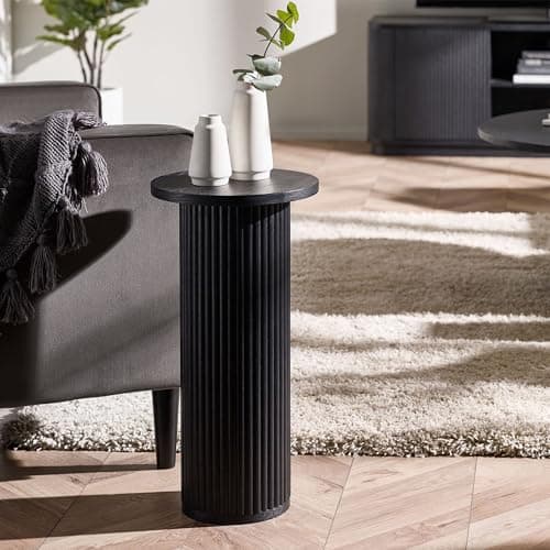 Image of Julian Bowen Louis Black Fluted Drinks Table, Ash Wood, 30 x 30cm