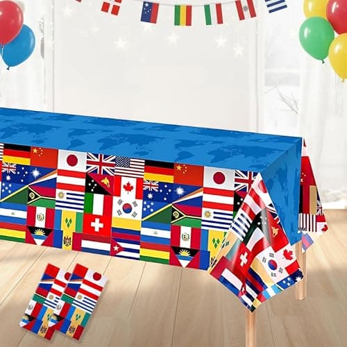 Image of International Flag Plastic Table Cloth: 130×220CM World Flag Table Cover FIFA World Cup 2026 Eurovision Disposable Rectangle Decoration Football Sports Events Beer Party Olympics Party Supplies(2 Pcs)