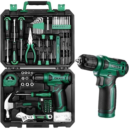 Image of Tool Kit: DEKO Drill Set with Cordless Drill, Tool Kit Set Box, DIY Hand Tools for Men and Home, with 8V Electric Drills,126 Piece (Green)
