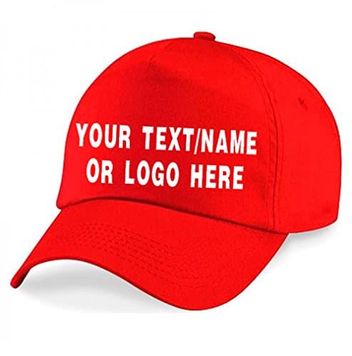 Image of WM Sports Personalised Baseball caps Customised Adults Unisex Printed Caps Hats with Text/Name or Logo (Red)