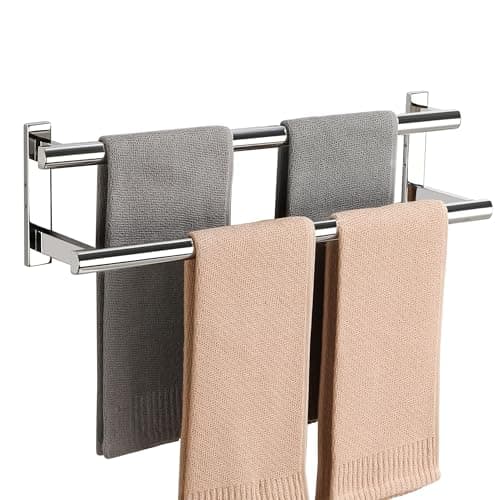 Image of SAYAYO Double Towel Rail Wall Mounted 60CM Bathroom Towels Holder Chrome, Stainless Steel Dual Rod Long Towel Rack for Shower Toilet Kitchen