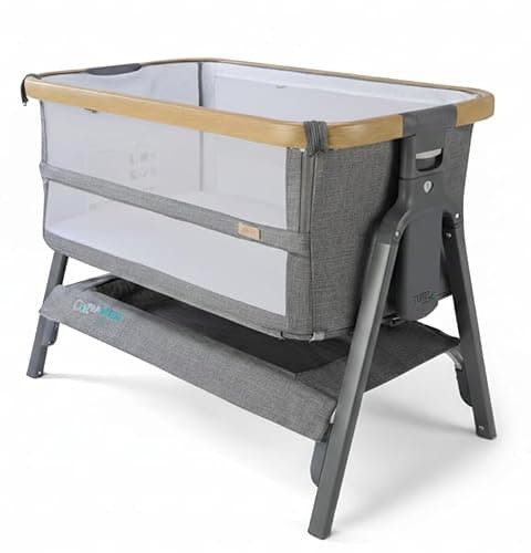 Image of Tutti Bambini CoZee® Breeze LITE (2025), 2-in-1 Next To Me Crib & Standalone Baby Cot - Bedside Crib with 6 Height Levels, Easy Travel Set Up, Castors & Mattress Included (0-6 Months) - Oak/Charcoal
