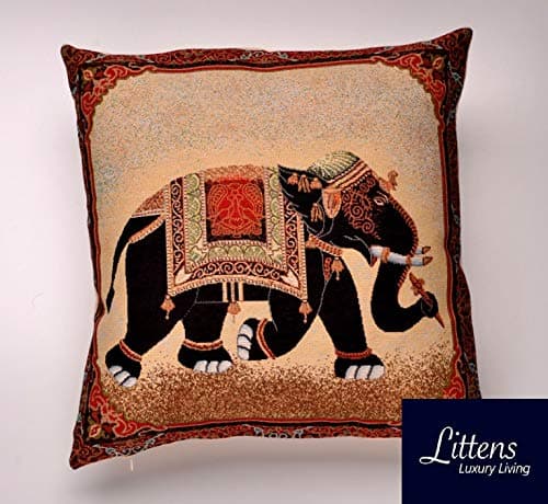 Image of SW Living 18 x 18 Indian Raj Elephant Animal Woven Tapestry Cushion Cover UK Made (45cm x 45cm)