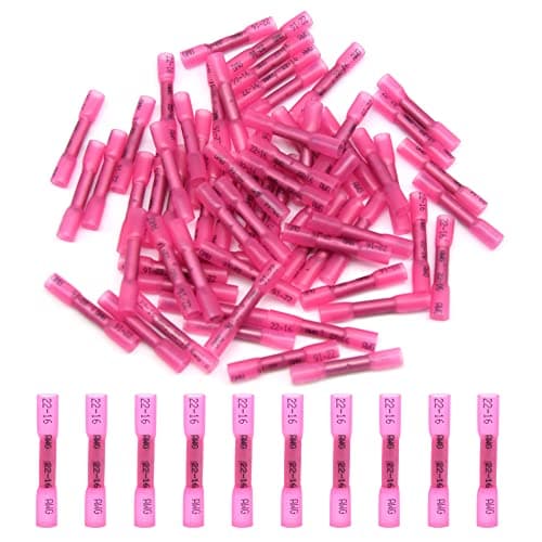 Image of Hocansen 100 Pieces Heat Shrink Butt Connectors Insulated Crimp Wire Connectors Terminal Kit(Red/RT)