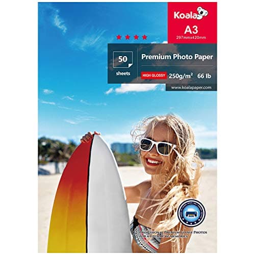 Image of KOALA Glossy Photo Paper A3 Size 297x420mm 250gsm 50 Sheets with Premium High Glossy Advanced Resin Coated for Canon Hp Epson Inkjet Printer