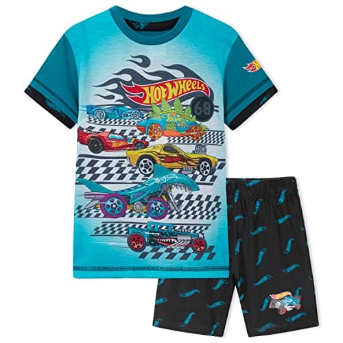 Image of Hot Wheels Boys Pyjamas 2 Piece Summer Nightwear Set Short PJs Soft Breathable Lounge Wear Gifts for Boys (5-6 Years, Blue)
