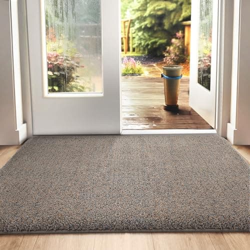 Image of DEXI Dirt Trapper Door Mat Indoor, Non-slip Doormats Inside, Machine Washable, Super Absorbent Entrance Mats Soft Floor Carpet Rug, 80 x 120 cm, Brown-Blue