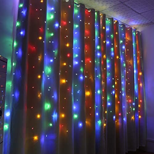 Image of IMAGE Curtain Lights 6x3m Mains Powered 8 Modes String Curtain Light with 600 LEDs Waterproof Outdoor Garden Light Wedding Decoration Christmas Party Lighting, Multicolor