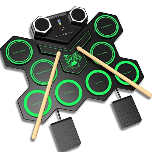 Image of CNAPXAIA Electric Drum Kit, 9 Pads Silicone Roll Up Drum Pad with Built-in Speaker Kickpedals Drumsticks, Portable Electronic Drum Set for Kids Holiday Birthday Christmas