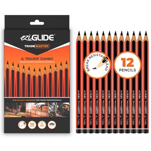 Image of TRADEMASTER Carpenters Pencils Pack of 12 | Builders Pencil with TriGrip Jumbo Barrel - Construction Pencils Having Hard Lead for Marking Wood, Brick, Concrete & Plasterboard | Work Pencil for Builder