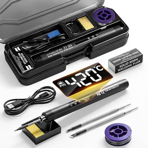 Image of USB-C Cordless Soldering Iron Kit, Rechargeable & Fast Heating, LCD Digital Display with Adjustable Temperature 260°C-420°C, 3 Tips & Solder Wire, Portable for Electronics Repair, DIY Projects Grey