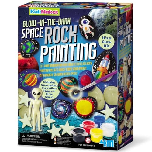 Image of 4M KidzMaker Glow-in-The-Dark Space Rock Painting Kit | Creative Crafts Paint Set | Fun STEAM Art Activity Toy for Children | Glowing Space Stones Gift for Kids Aged 5+ | Screen-Free Play