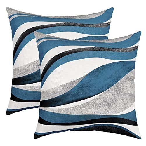 Image of Loussiesd Blue Grey Stripe Square Cushion Covers Set of 2 Set Reversible Throw Pillow Covers Decor Geometric Pillow Covers Home Decor Set Modern Striped Art 18x18 Inch