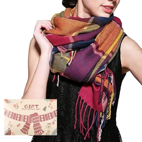 Image of heekpek Winter Long Soft Warm Tartan Check Scarves Wraps for women Wool Spinning Tassel Shawl Long Stole (Colour)(Size: One Size)