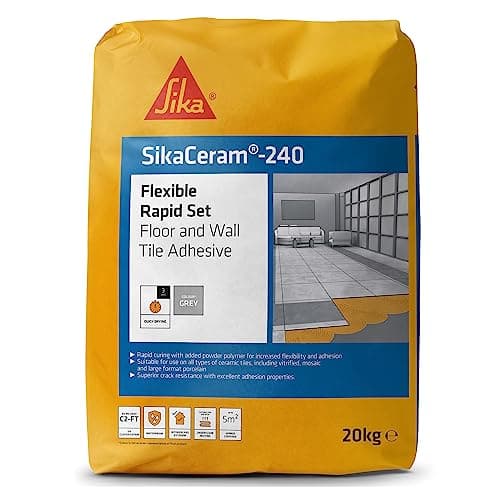 Image of Sika SikaCeram 240 Flexible Rapid Set Floor and Wall Tile Adhesive – Excellent Adhesion Properties – Rapid Setting – Grey – 20 kg